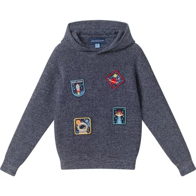 Andy & Evan Kids' Hooded Patches Sweater In Gray