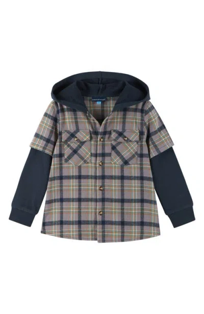Andy & Evan Kids' Layered Look Plaid Hoodie In Black