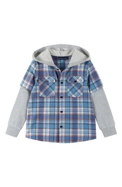 Andy & Evan Kids' Layered Look Plaid Hoodie In Blue