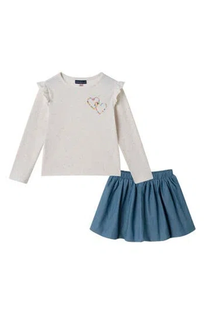Andy & Evan Kids' Long Sleeve Graphic T-shirt & Bubble Skirt Set In White