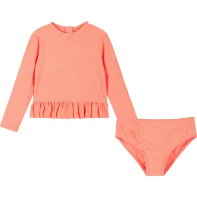 Andy & Evan Babies'  Kids' Long Sleeve Peplum Two-piece Rashguard Swimsuit In Pink