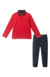 Andy & Evan Kids' Long Sleeve Polo & Pants Set In Multi
