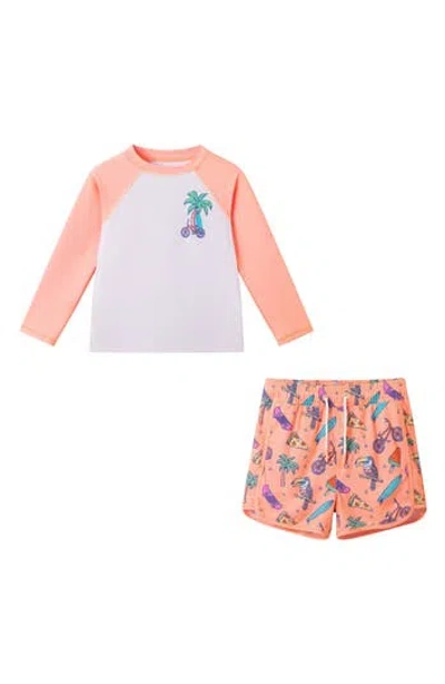 Andy & Evan Babies'  Kids' Long Sleeve Rashguard & Shorts Set In Orange