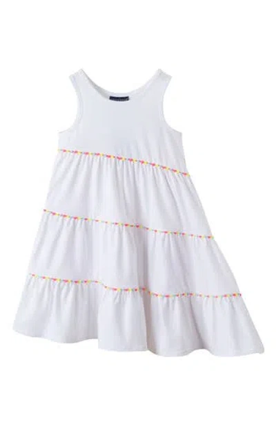 Andy & Evan Kids' Pompom Trim Asymmetric Dress In White