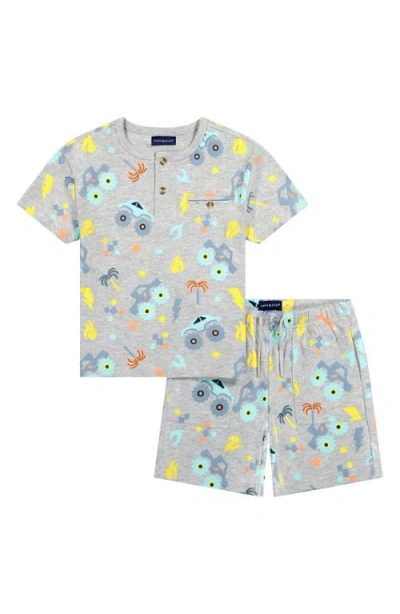 Andy & Evan Kids' Print Henley & Drawstring Shorts Set In Gray