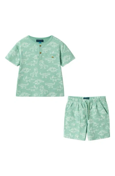Andy & Evan Kids' Print Henley & Drawstring Shorts Set In Green
