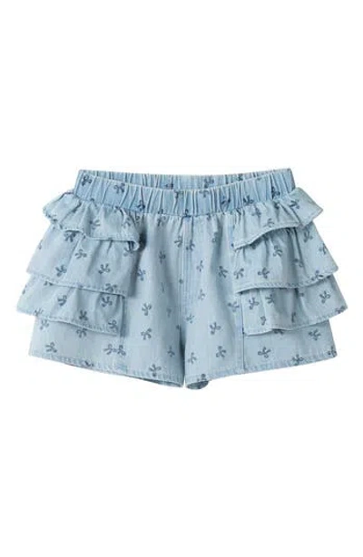 Andy & Evan Kids' Printed Ruffle Denim Shorts In Blue