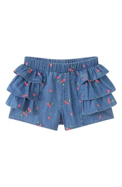 Andy & Evan Kids' Printed Ruffle Denim Shorts In Blue