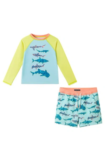 Andy & Evan Kids' Sailboat Long Sleeve Two-piece Rashguard Swimsuit In Multi