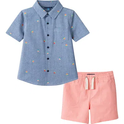 Andy & Evan Kids' Seersucker Button Front Shirt & Shorts Set In Multi