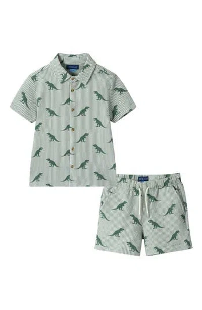 Andy & Evan Kids' Seersucker Button-up Shirt & Shorts In Green