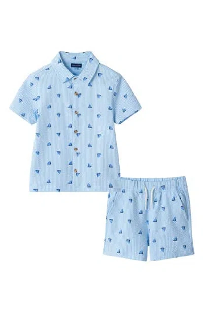 Andy & Evan Kids' Seersucker Shirt & Shorts Set In Blue