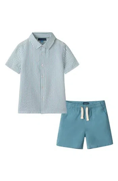 Andy & Evan Kids' Seersucker Shirt & Shorts Set In Blue