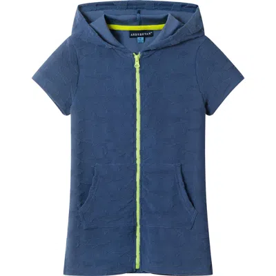 Andy & Evan Kids' Sharks Terry Hooded Zip Cover-up Top In Blue