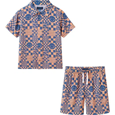 Andy & Evan Kids' Short Sleeve Button-up Shirt & Shorts Set In Blue