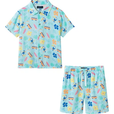 Andy & Evan Kids' Short Sleeve Button-up Shirt & Shorts Set In Blue