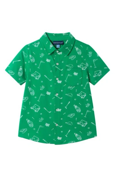 Andy & Evan Kids' Short Sleeve Button-up Shirt In Green