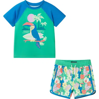Andy & Evan Kids' Skater Dog T-shirt & Swim Shorts Set In Green