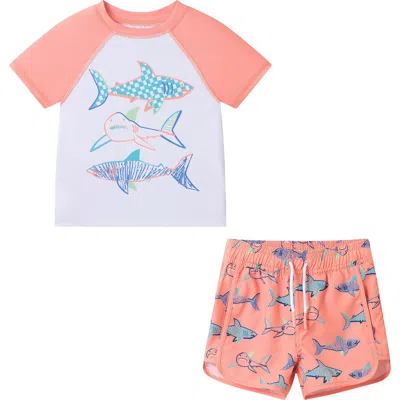 Andy & Evan Kids' Skater Dog T-shirt & Swim Shorts Set In Orange