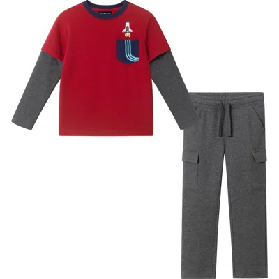 Andy & Evan Kids' Spaceship Long Sleeve Pocket T-shirt & Cargo Sweatpants Set In Multi