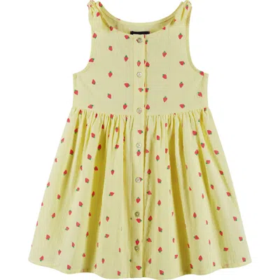 Andy & Evan Kids' Strawberry Sleeveless Button-up Dress In Yellow