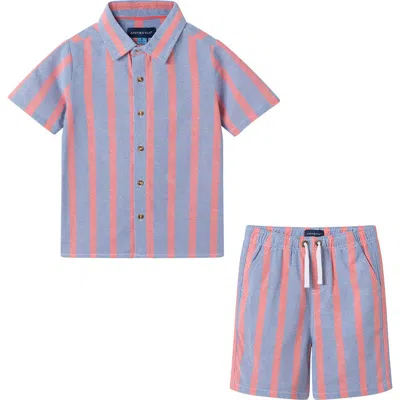 Andy & Evan Kids' Stripe Cotton Button-up Shirt & Shorts Set In Blue