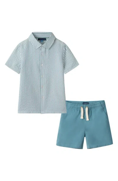 Andy & Evan Babies'  Kids' Stripe Seersucker Button-up Shirt & Shorts Set In Blue