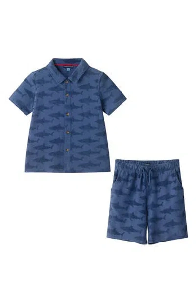 Andy & Evan Kids' Terry Button-down Shirt & Shorts Set In Blue