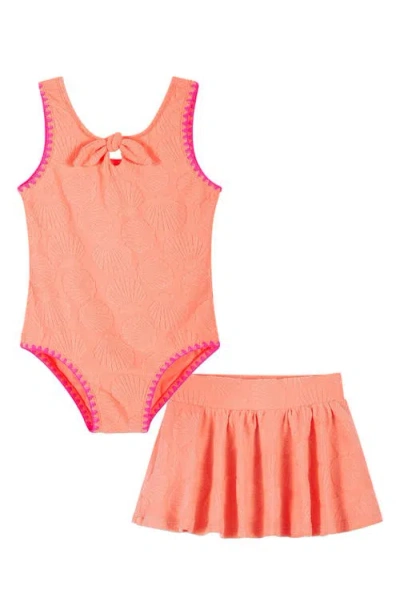 Andy & Evan Babies'  Kids' Terry Jacquard One-piece Swimsuit & Skirt Set In Orange