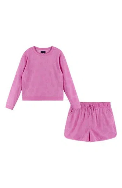 Andy & Evan Kids' Textured Terry Long Sleeve Pullover & Shorts Set In Purple