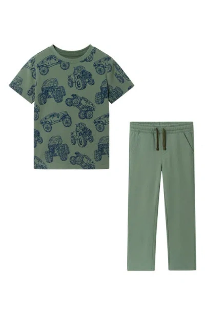 Andy & Evan Kids' Truck T-shirt & Pants Set In Green
