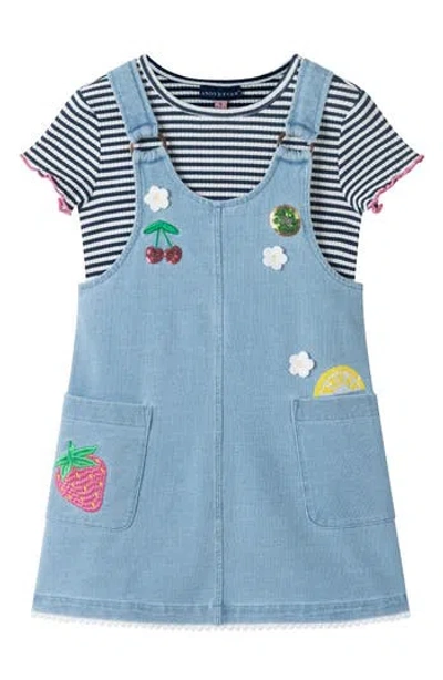 Andy & Evan Kids' T-shirt & Patchwork Denim Dress In Blue