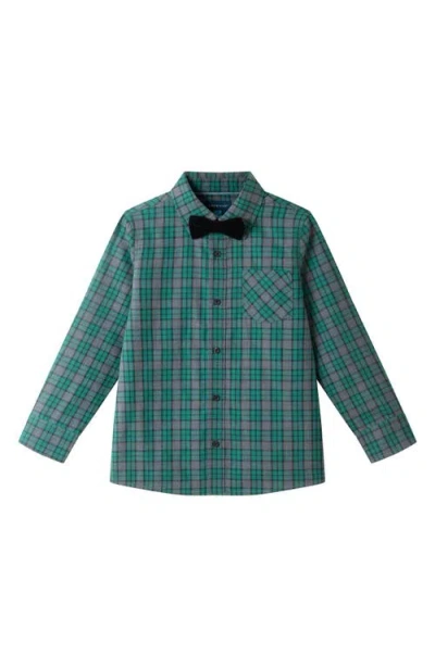 Andy & Evan Kids' Two-piece Plaid Cotton Flannel Button-up Shirt & Bow Tie Set In Blue
