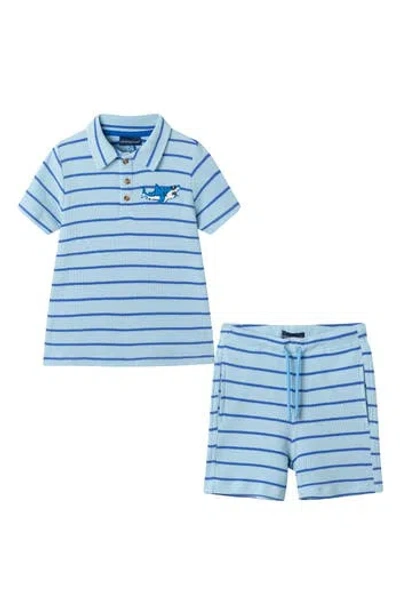 Andy & Evan Kids' Waffle Knit Polo & Shorts Set In Blue