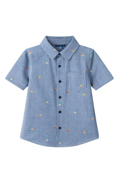 Andy & Evan Kids' Watermelon Print Short Sleeve Seersucker Button-up Shirt In Blue