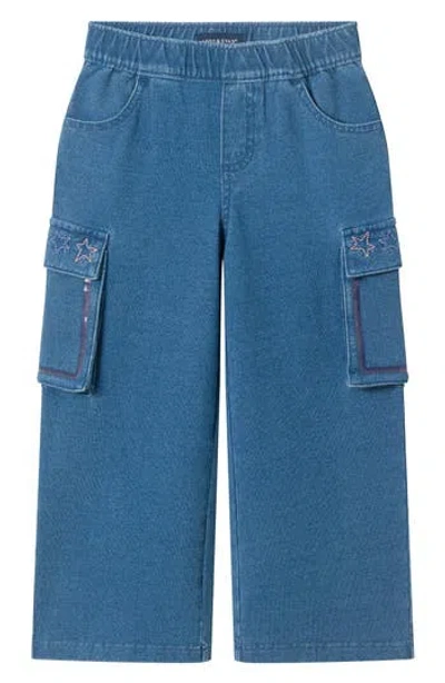 Andy & Evan Kids' Wide Leg Knit Denim Cargo Pants In Blue