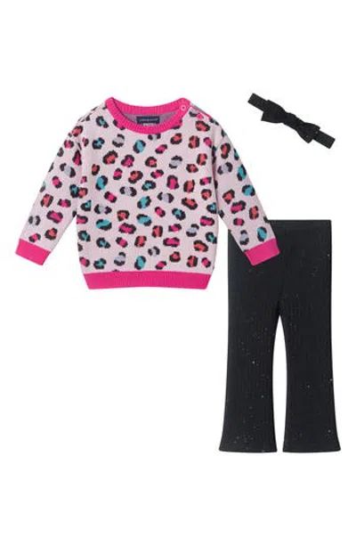 Andy & Evan Babies'  Leopard Sweater, Leggings And Headband Set In Multi