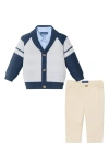 Andy & Evan Long Sleeve Button-up Shirt, Shawl Collar Cardigan & Pants In Blue