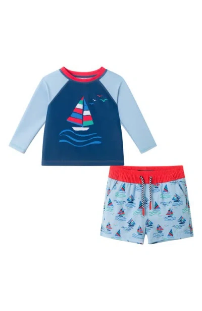 Andy & Evan Babies'  Long Sleeve Rashguard & Shorts Set In Blue