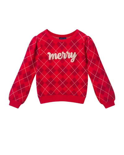 Andy & Evan Merry Rope Applique Argyle Sweater In Red