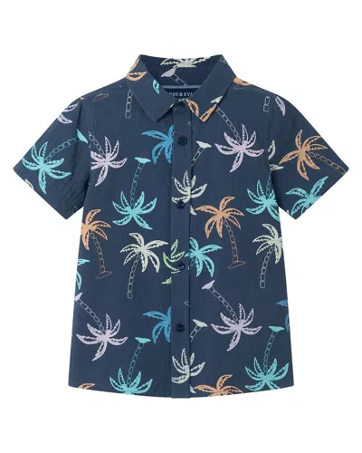Andy & Evan Kids' Multi Palms Gauze Button-down Shirt In Blue