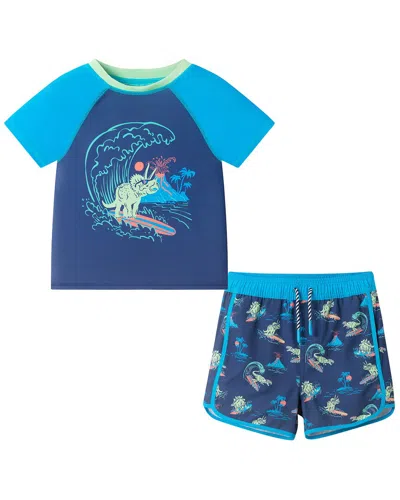Andy & Evan Navy Dino Rashguard Set In Blue