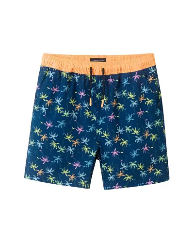 Andy & Evan Navy Palm Swim Trunk In Blue