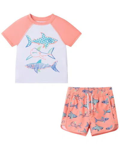 Andy & Evan Neon Coral Shark Rashguard Set In Pink
