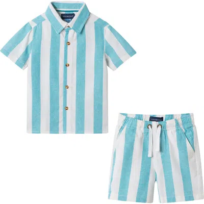 Andy & Evan Babies'  Oxford Cotton Button-up Shirt & Shorts In Animal Print