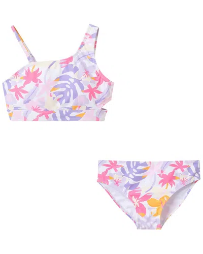 Andy & Evan Palm Print Asymmetrical Bikini In Pink