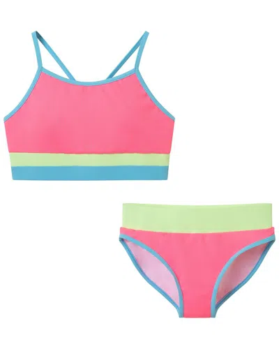 Andy & Evan Pink Rib Colorblock Bikini In Multi