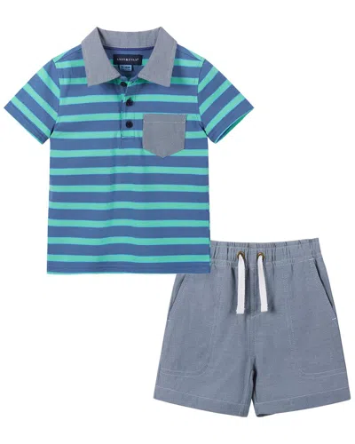 Andy & Evan Kids' Pique Polo Shirt And Short Set In Blue