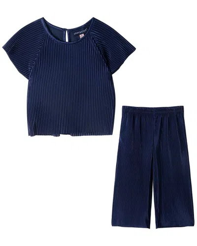 Andy & Evan Plisse Dressy Pant Set In Blue