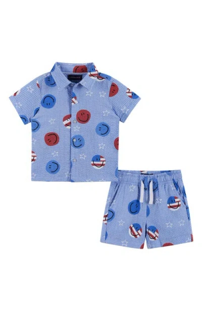 Andy & Evan Babies'  Print Cotton Seersucker Button-up Shirt & Shorts Set In Multi